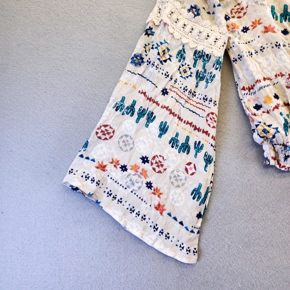 American Rag Cie Boho Cactus Print Cold Shoulder Bell Sleeve Crop Top Womens M - Picture 4 of 14